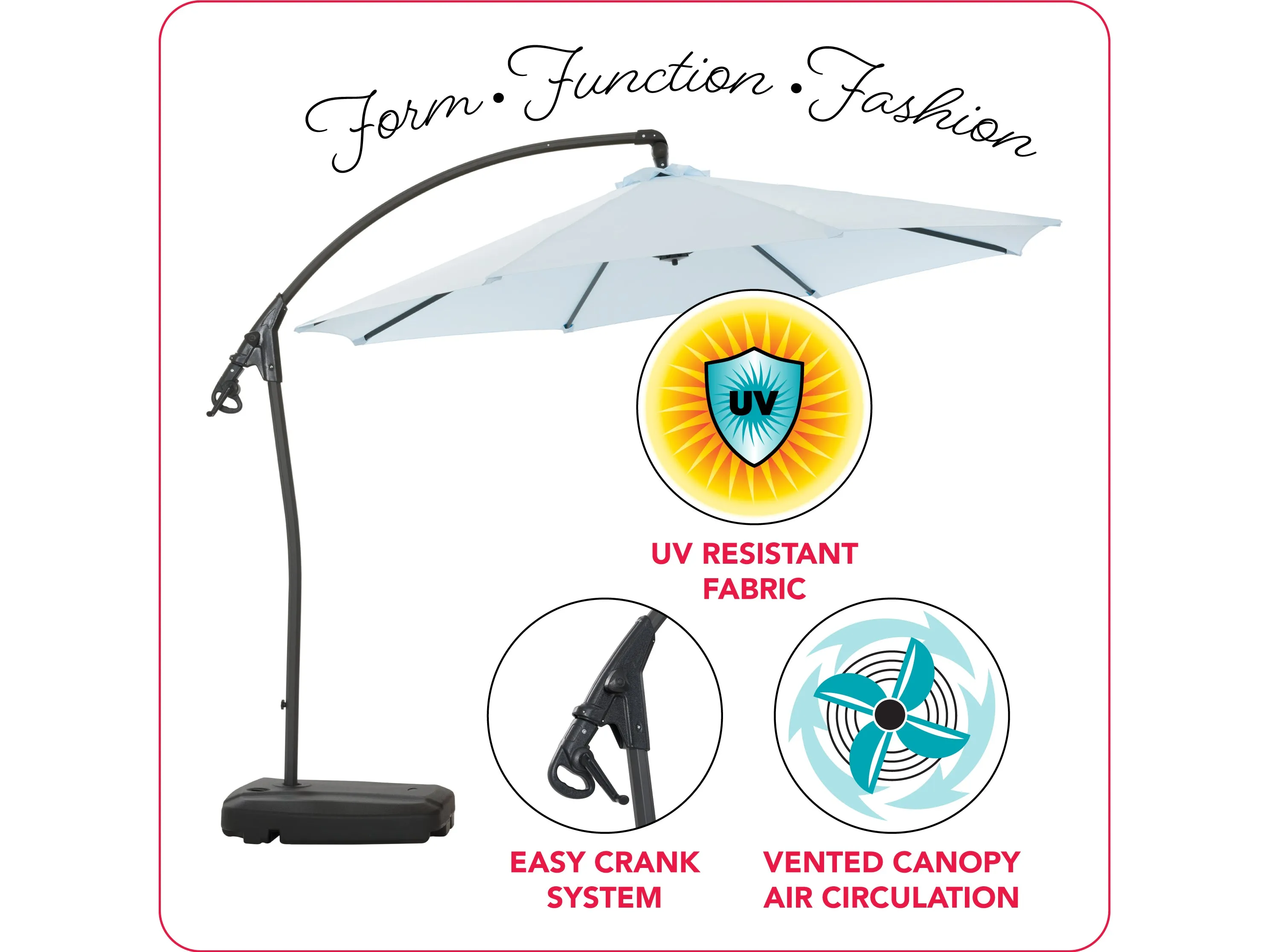 10ft Light Blue Cantilever Umbrella with Base