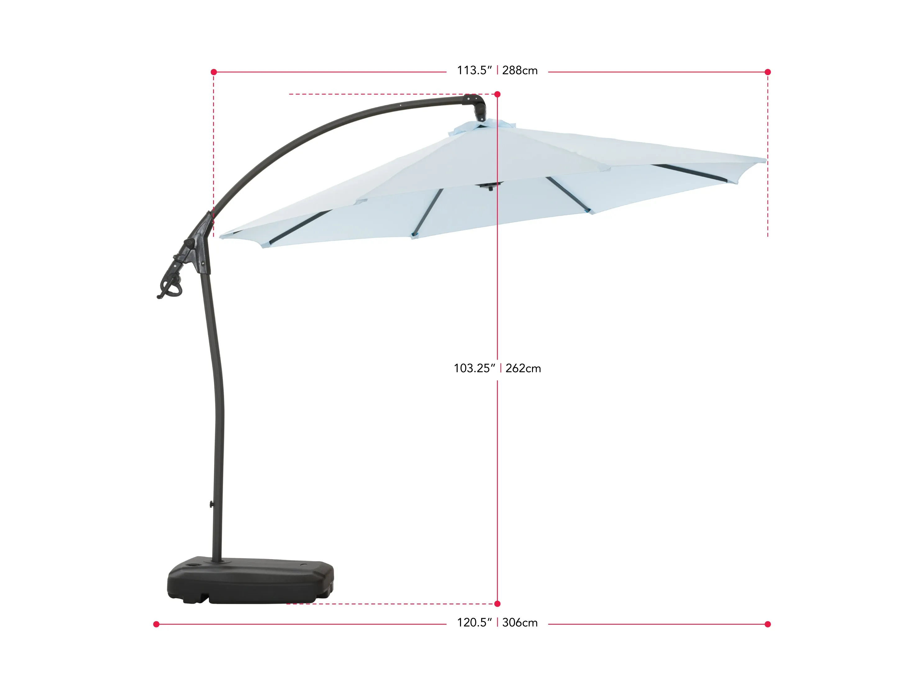 10ft Light Blue Cantilever Umbrella with Base