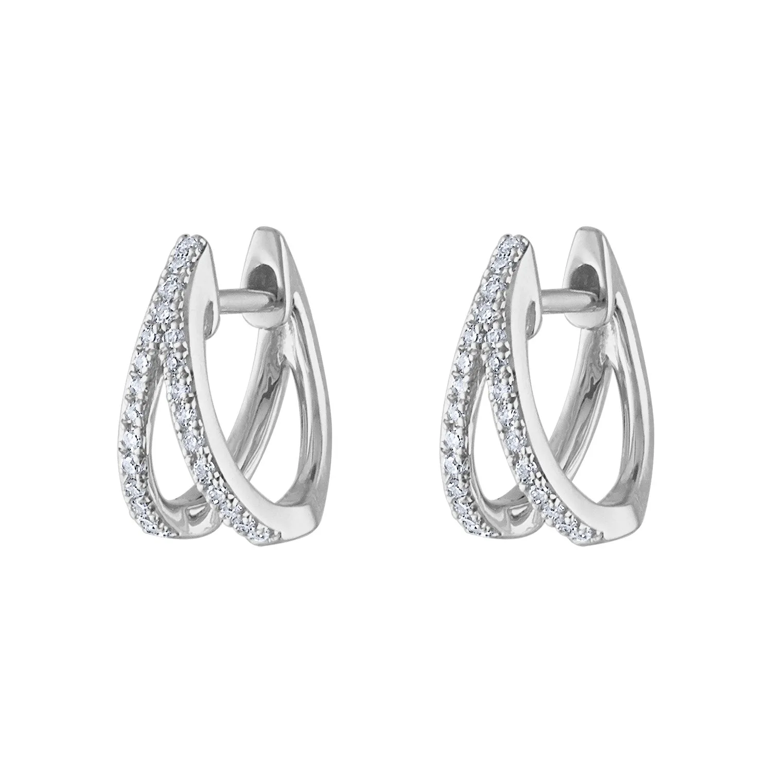 14KT GOLD DIAMOND TWO LINE HUGGIE EARRING