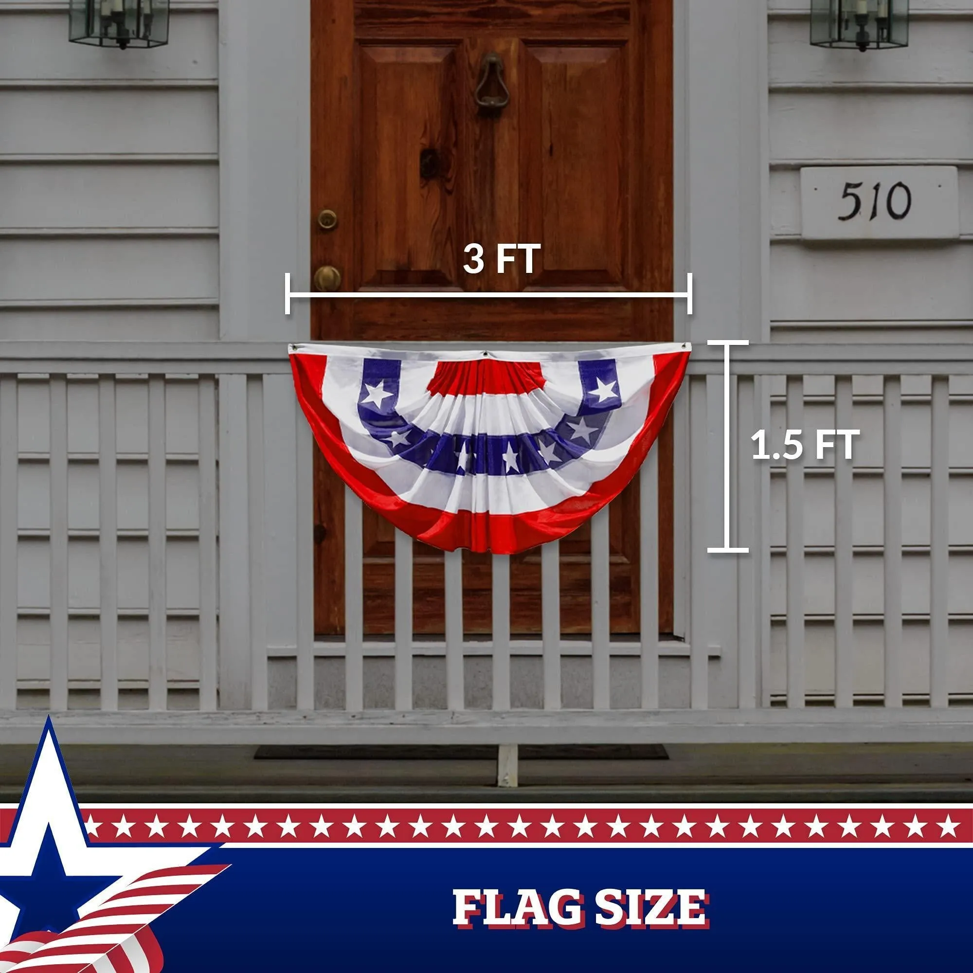 3 Pack USA Pleated Fan Flag 1.5x3 Ft American USA Bunting Decoration 150D Canvas