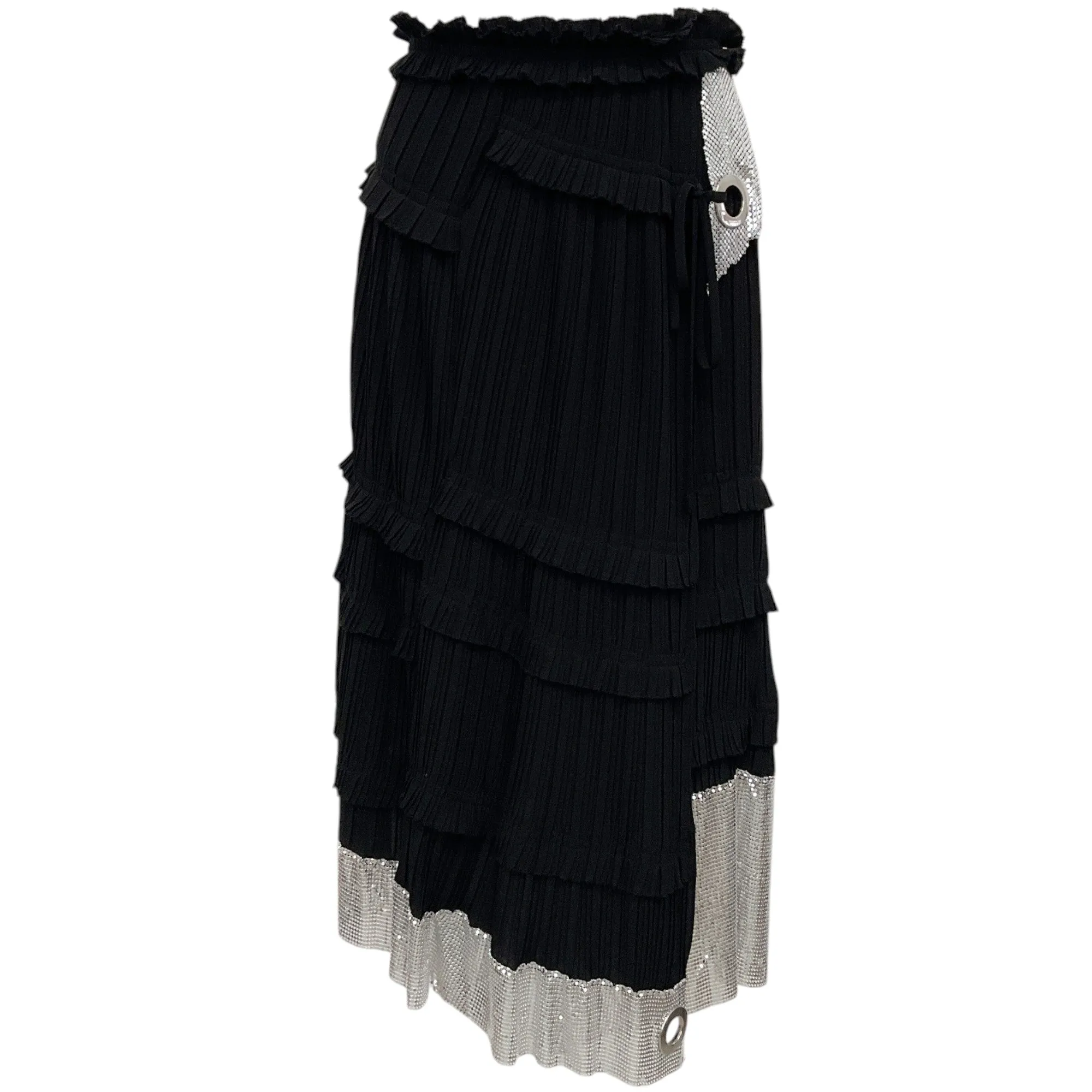 3.1 Phillip Lim Black Pleated Skirt with Silver Chainmail Detail