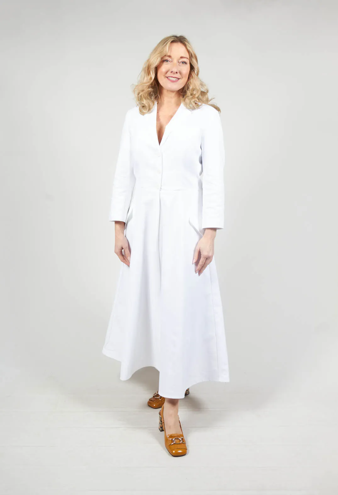 3/4 Sleeve A-Line Dress in White