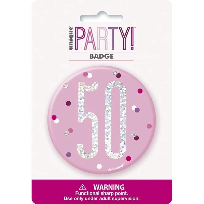 50th Party Badge - Blue Polka Dot