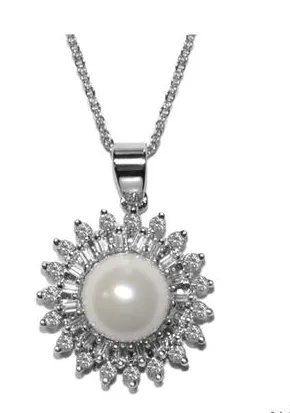 Beatriz Pearl and Crystal Pendant Necklace