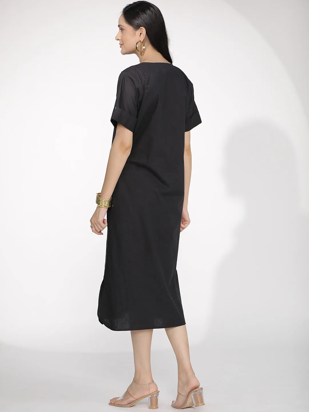 Black Poplin PleatedDress