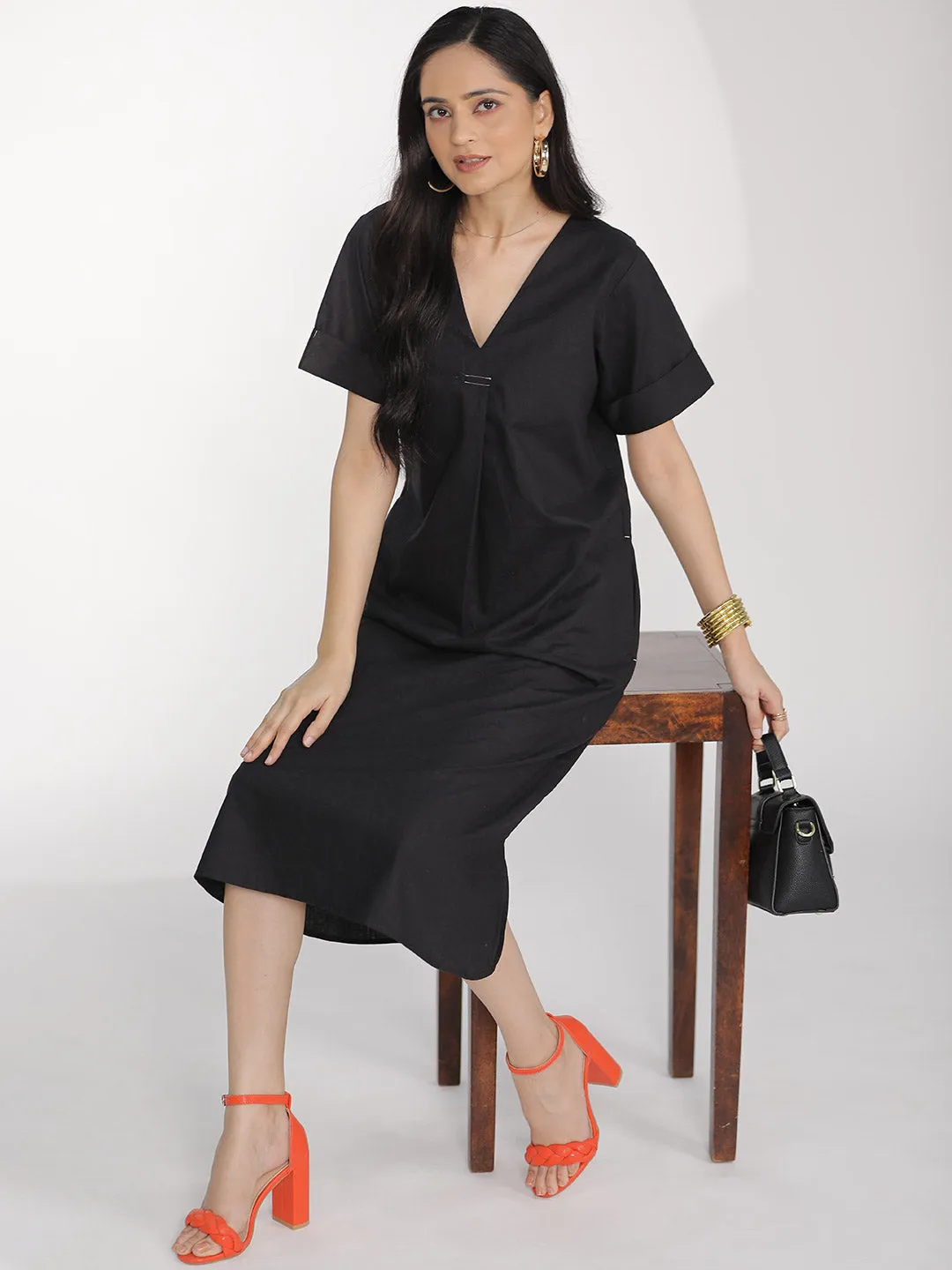 Black Poplin PleatedDress