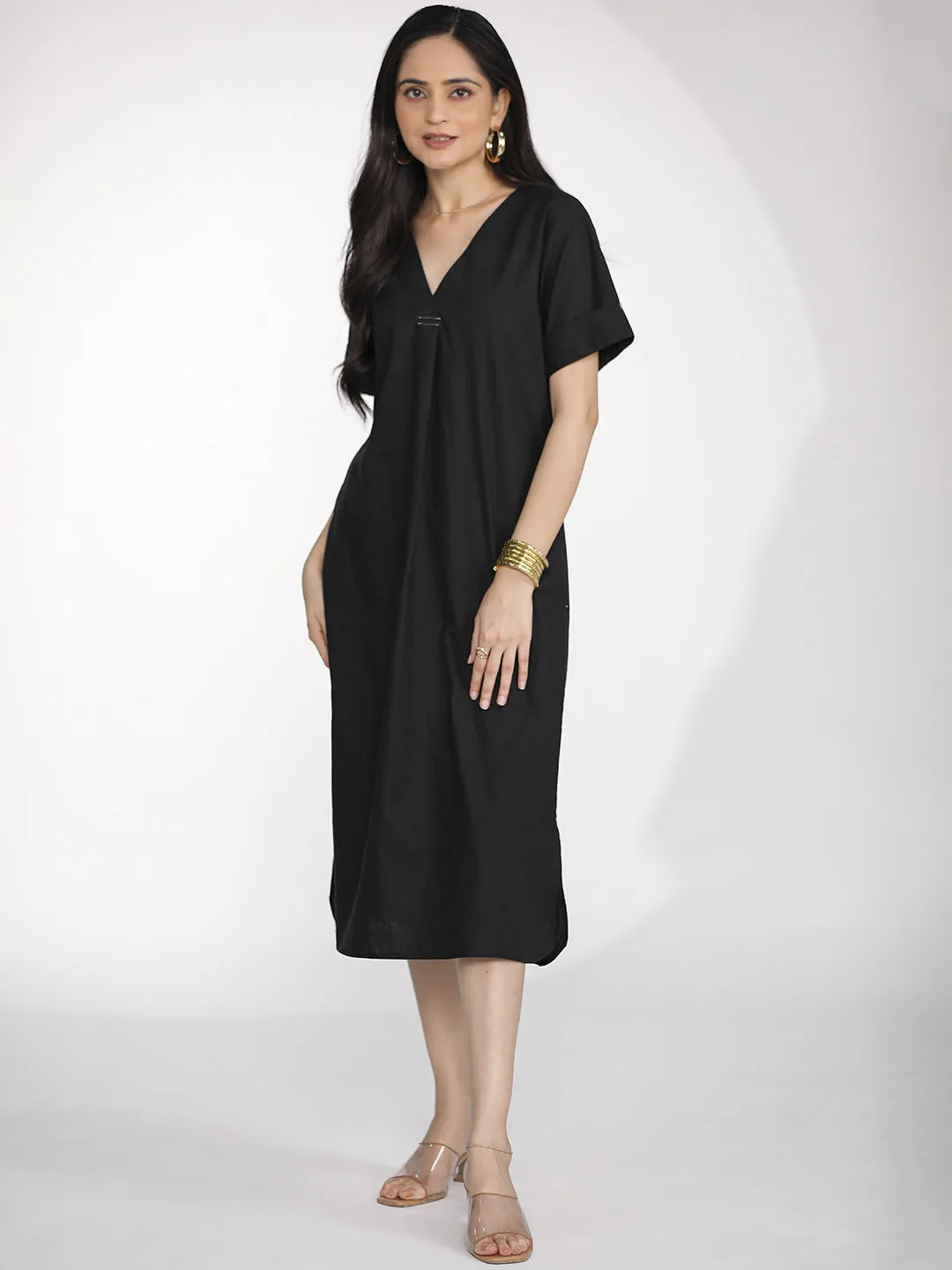 Black Poplin PleatedDress