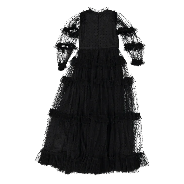 Black Tulle Pleated Frill Gown