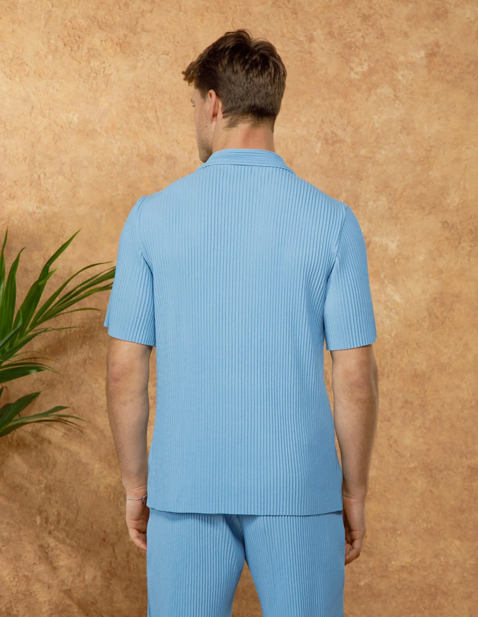 Blue Pleated S/S Resort Shirt