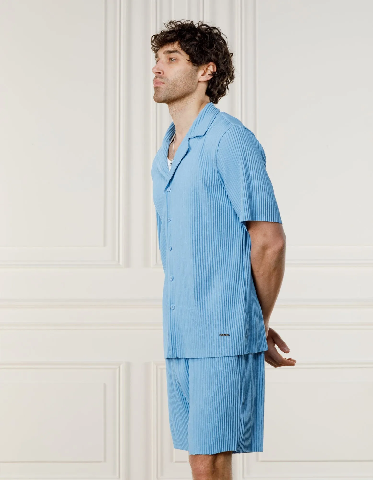 Blue Pleated S/S Resort Shirt