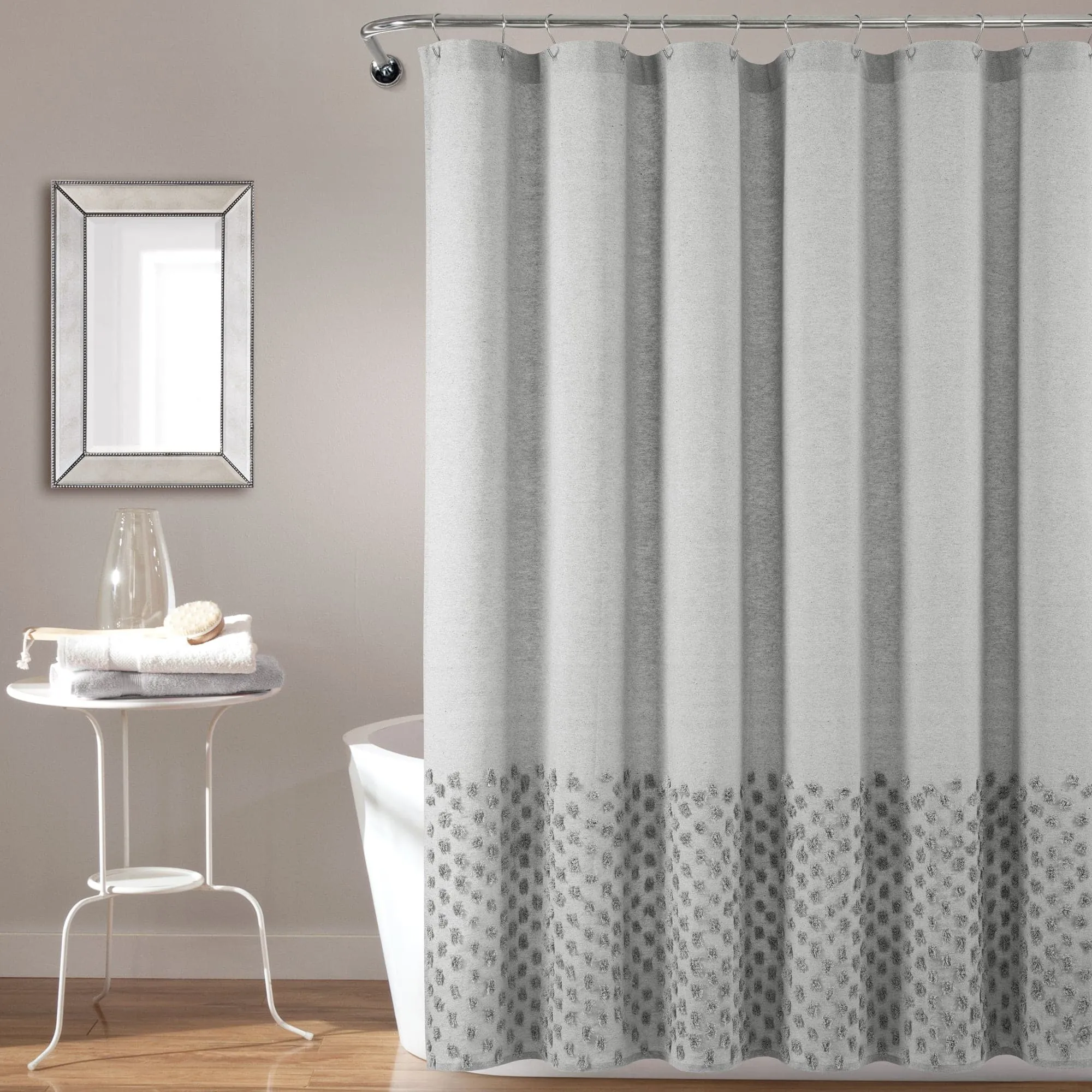 Boho Polka Dot Yarn Dyed Recycled Cotton Blend Shower Curtain