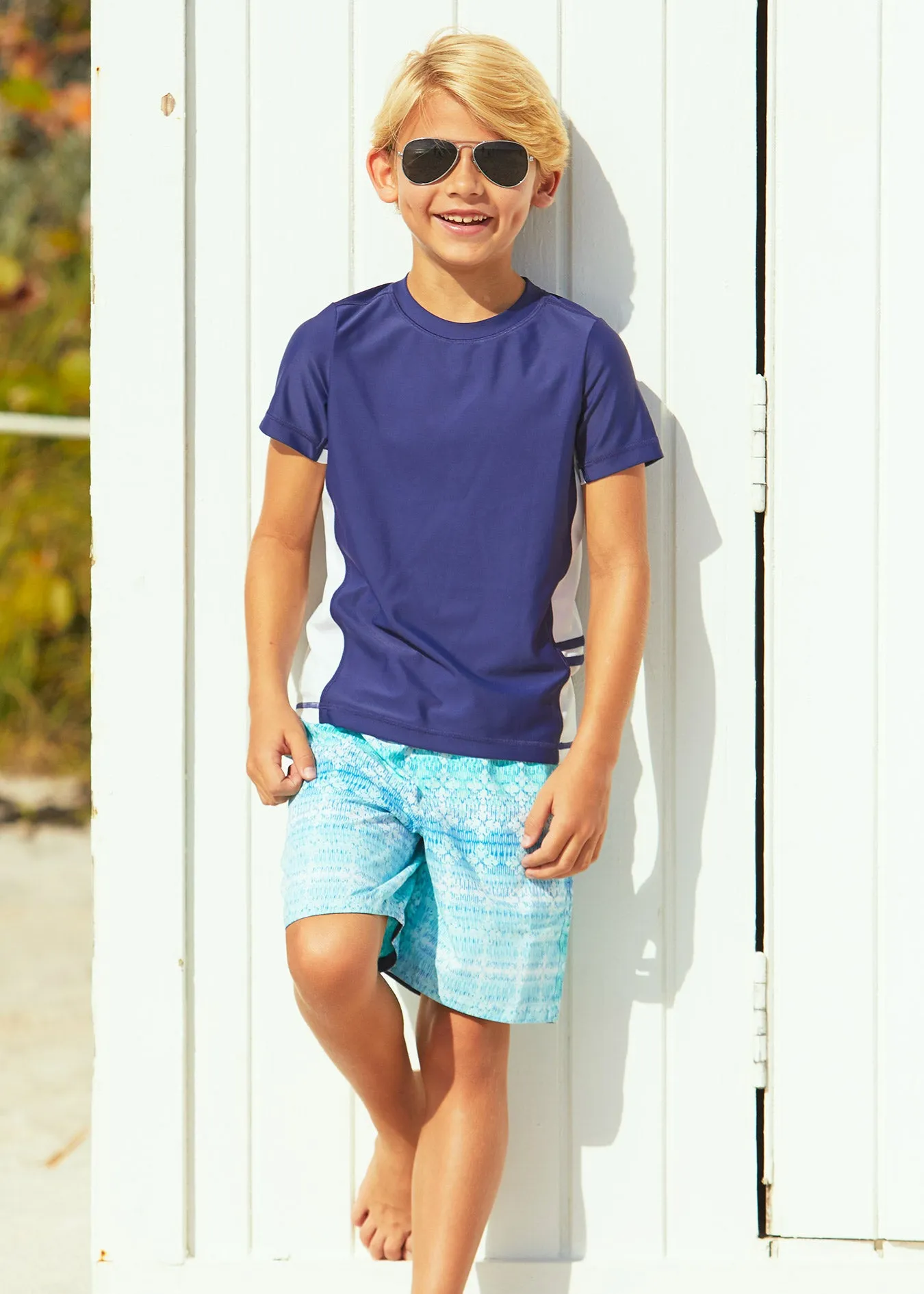 Boys Navy Short Sleeve Rashguard