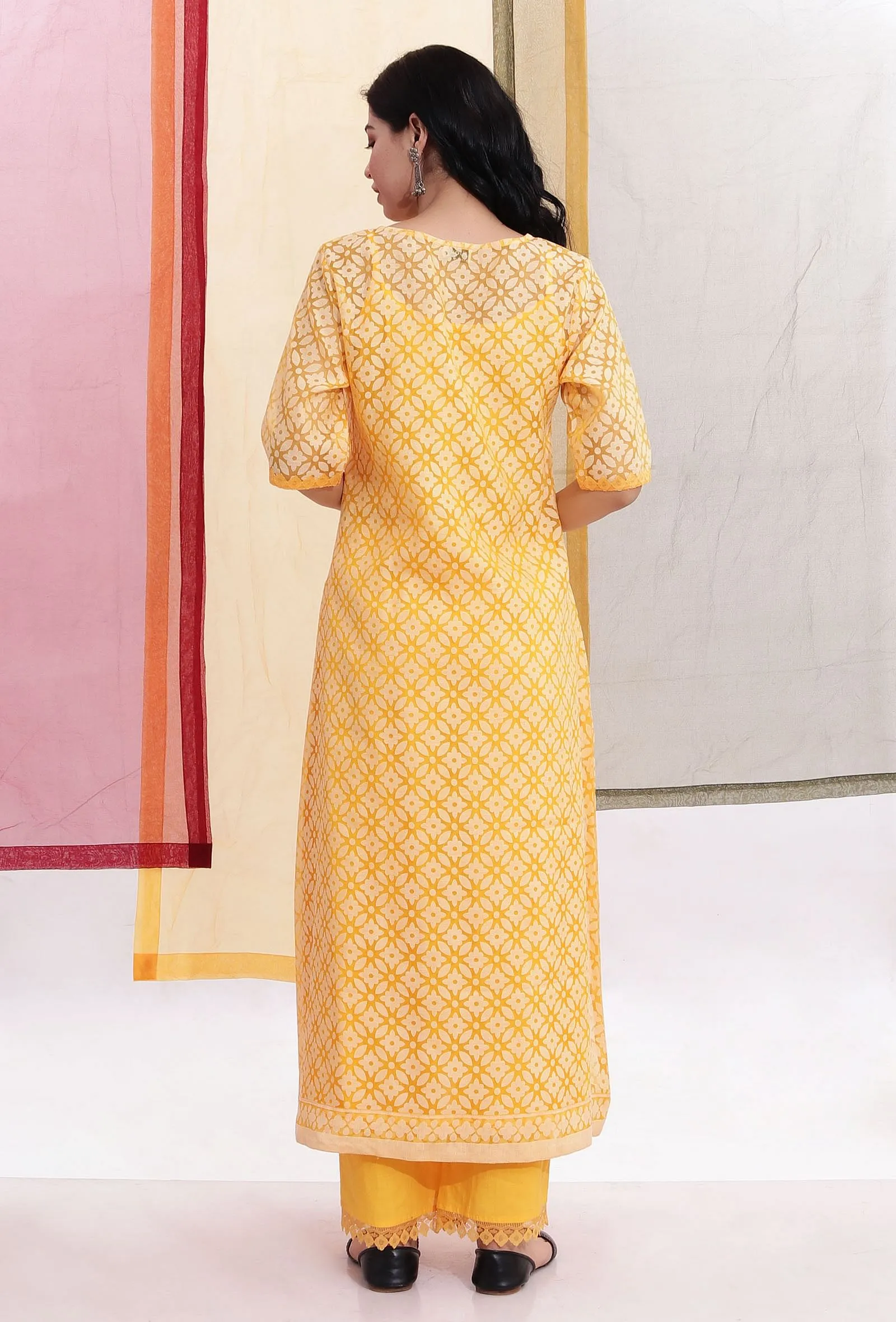 Bumblebee Yellow Brasso Organza A-line Kurta