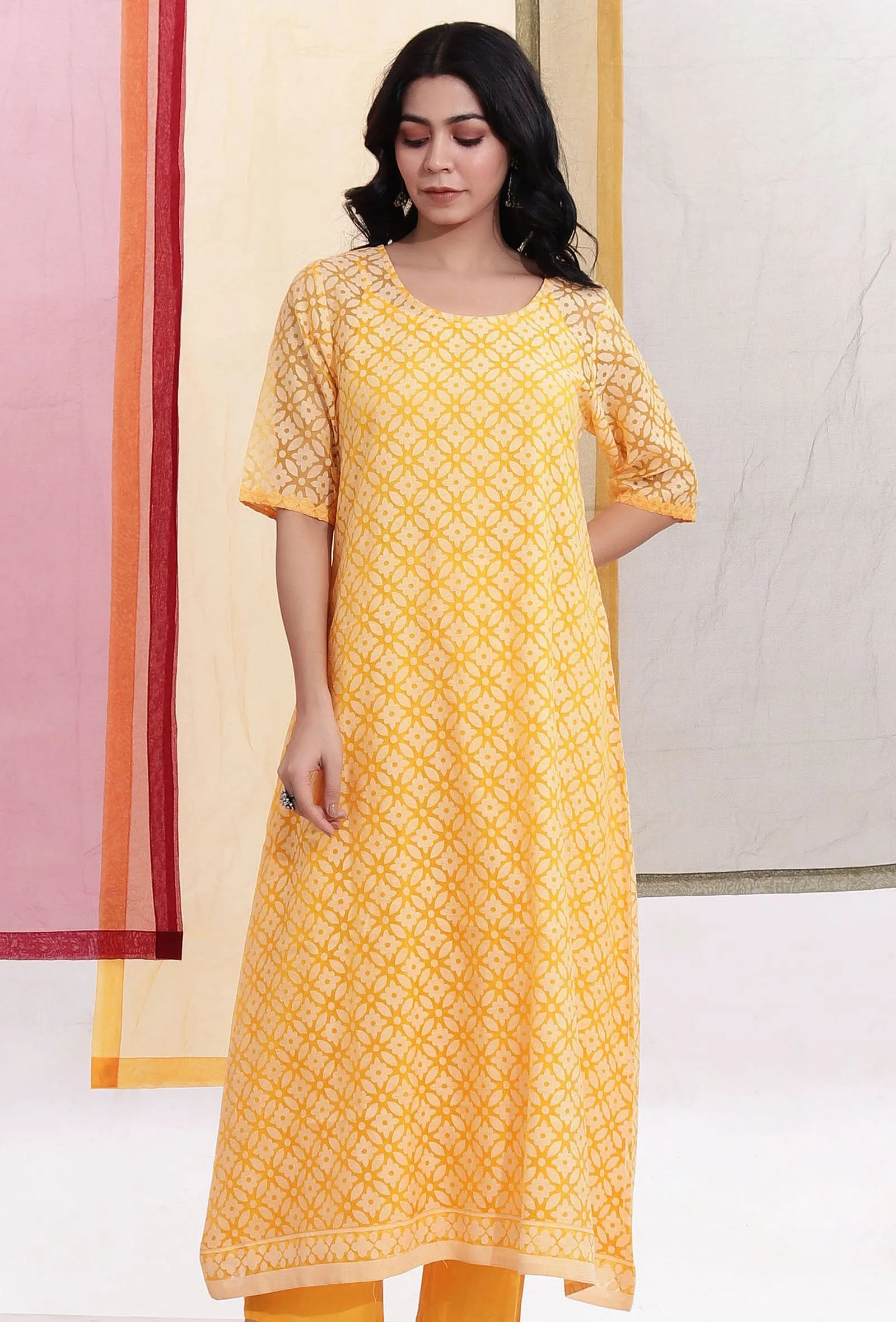 Bumblebee Yellow Brasso Organza A-line Kurta