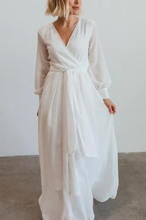 Button Puff Sleeve Belted Maxi Dress