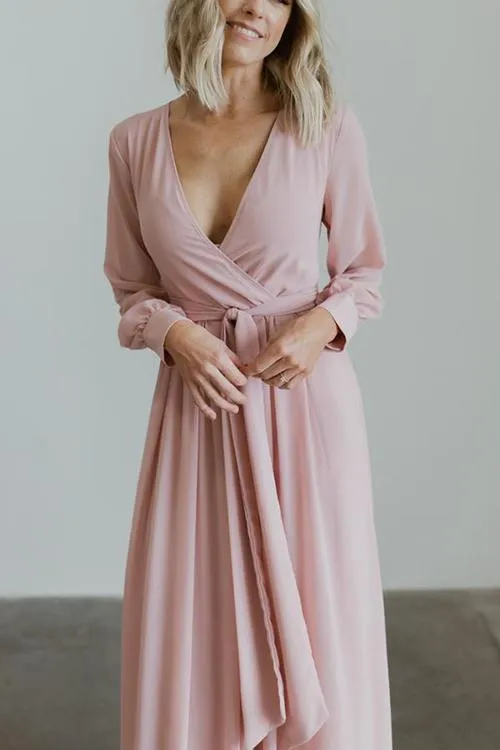 Button Puff Sleeve Belted Maxi Dress