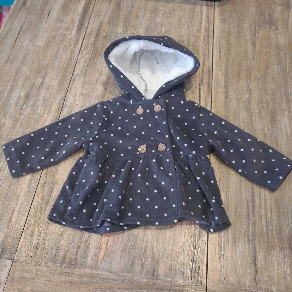 Carters grey polka dot fleece double breasted cardigan 3m