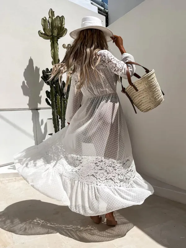 Chiffon stitching lace sun protection long shirt blouse