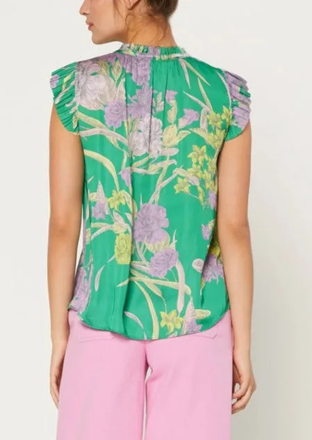 Currant Air Spring Floral Pleated Sleeve Top