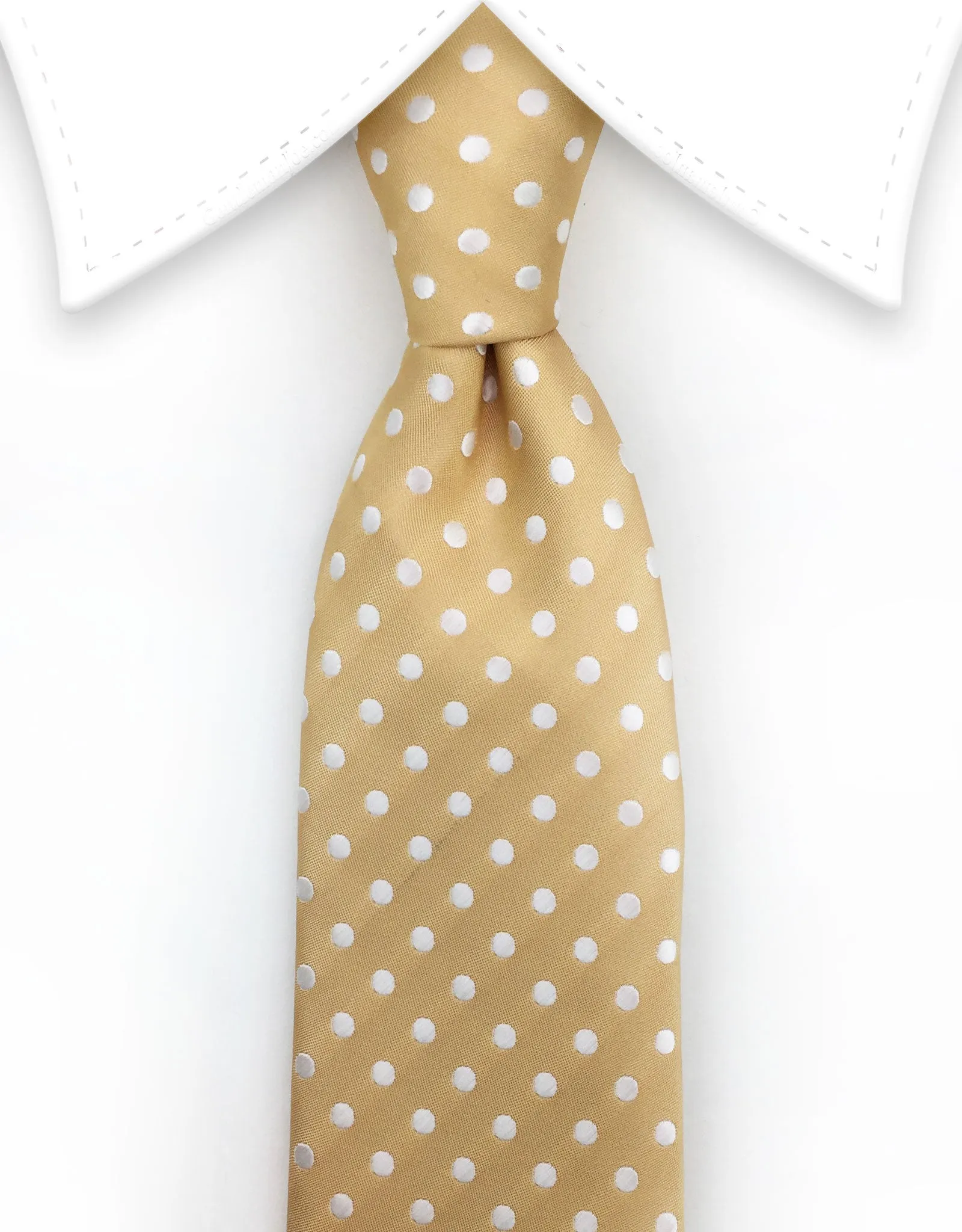 Extra Long Light Gold Tie with White Polka Dots - 3XL - 70" Tie