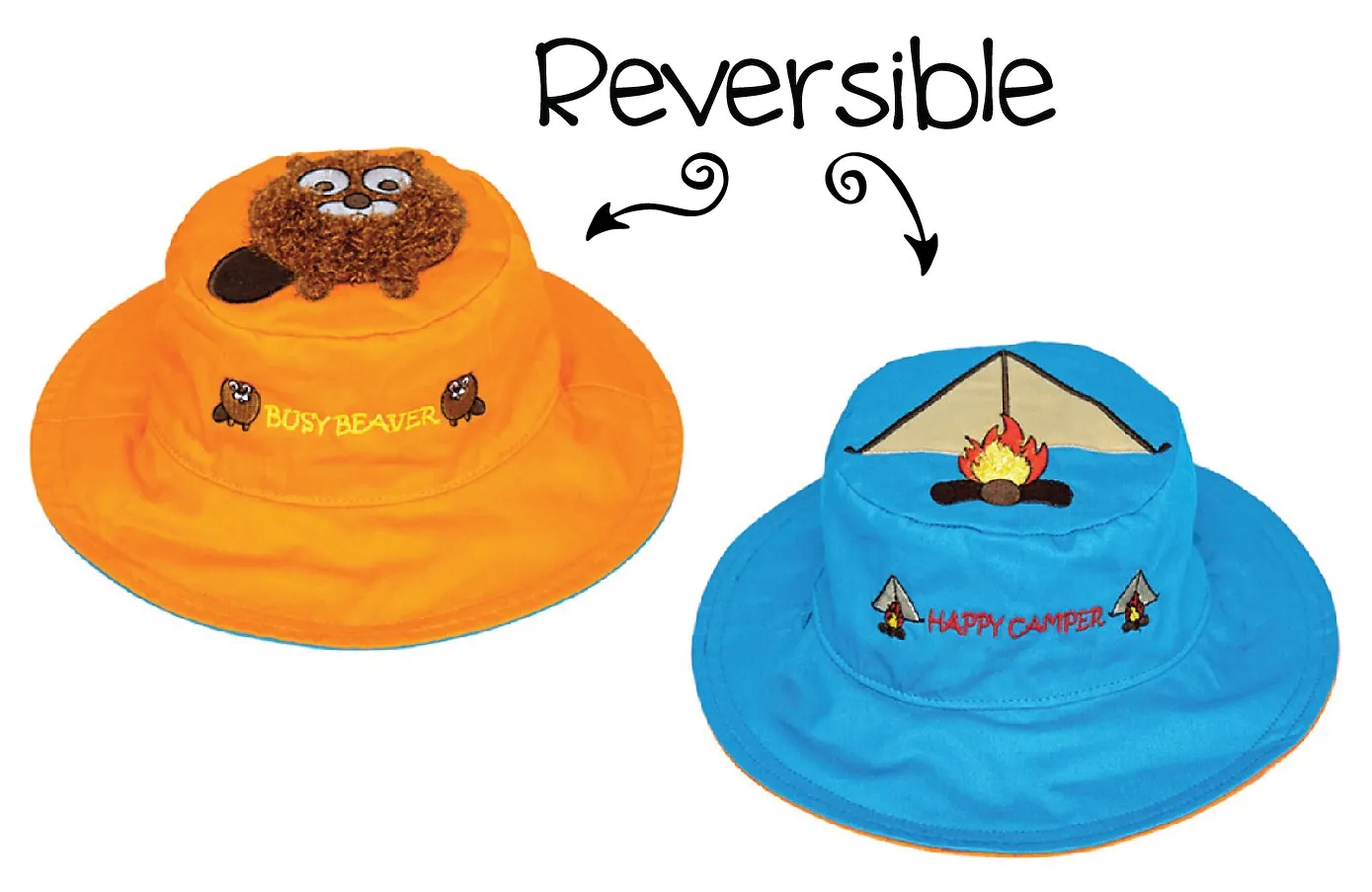 FlapJackKids - Reversible Kids' Sun Hat - Beaver / Tent