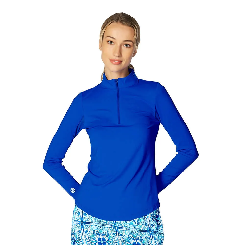 G Lifestyle Solid Zip Mock Neck Long Sleeve Top - Royal Blue