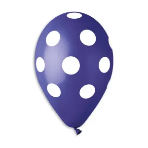 Gemar Latex Balloon #046 Blue Polka Dots White Printed 5inch 100 Count Solid Color