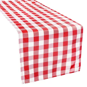 Gingham Checkered Polyester Table Runner - Red & White