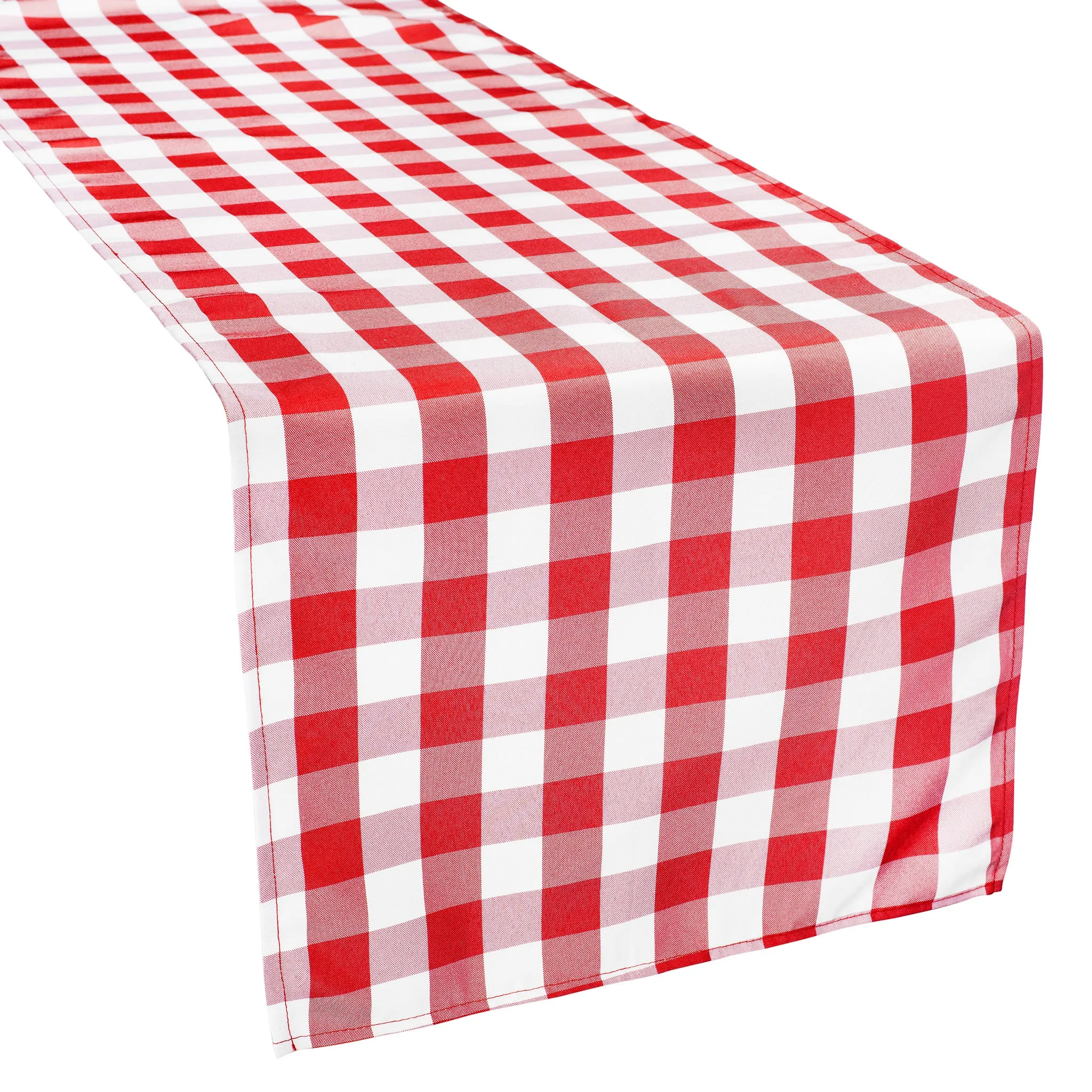 Gingham Checkered Polyester Table Runner - Red & White