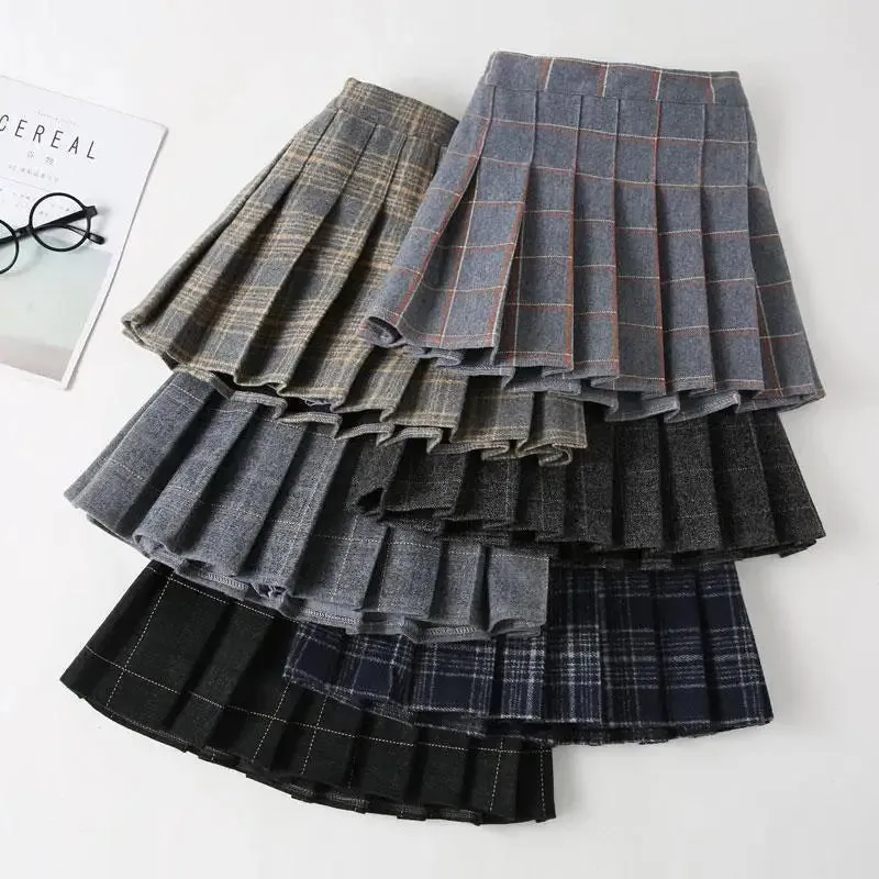 Girls Skirts spring Autumn Vintage Pleated Plaid Skirts School Teens Girl Spring Kids Skirt Children Clothing 2-14Yrs