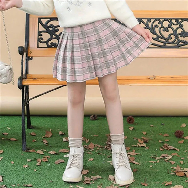 Girls Skirts spring Autumn Vintage Pleated Plaid Skirts School Teens Girl Spring Kids Skirt Children Clothing 2-14Yrs