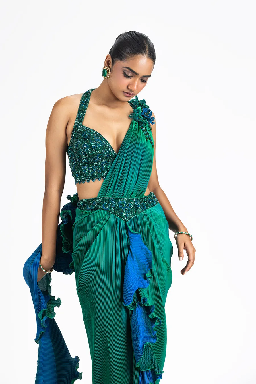 GREEN BLUE REVERSABLE SAREE