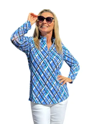 High Zip-Neck Long Sleeve Top with UPF50  Peri Check