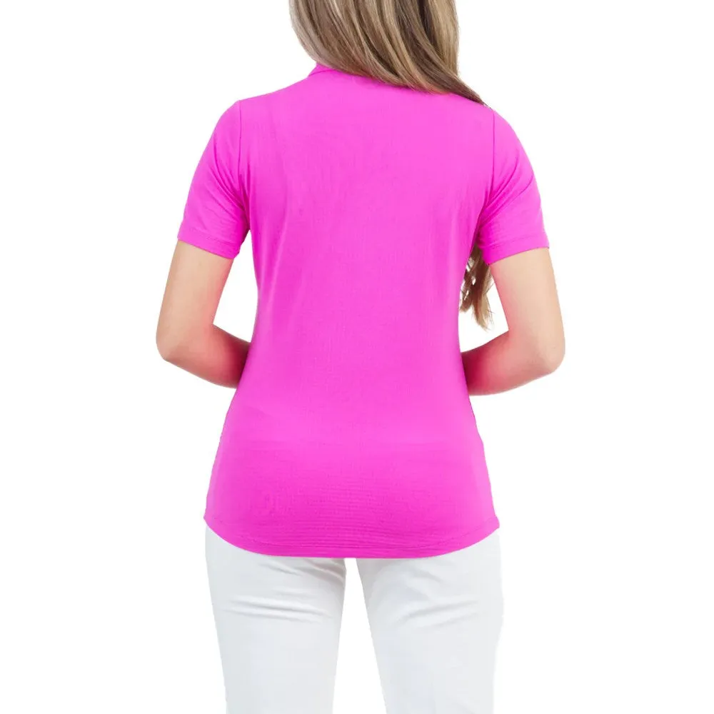 IBKUL Women's Short Sleeve Zip Mock Neck Polo - Hot Pink