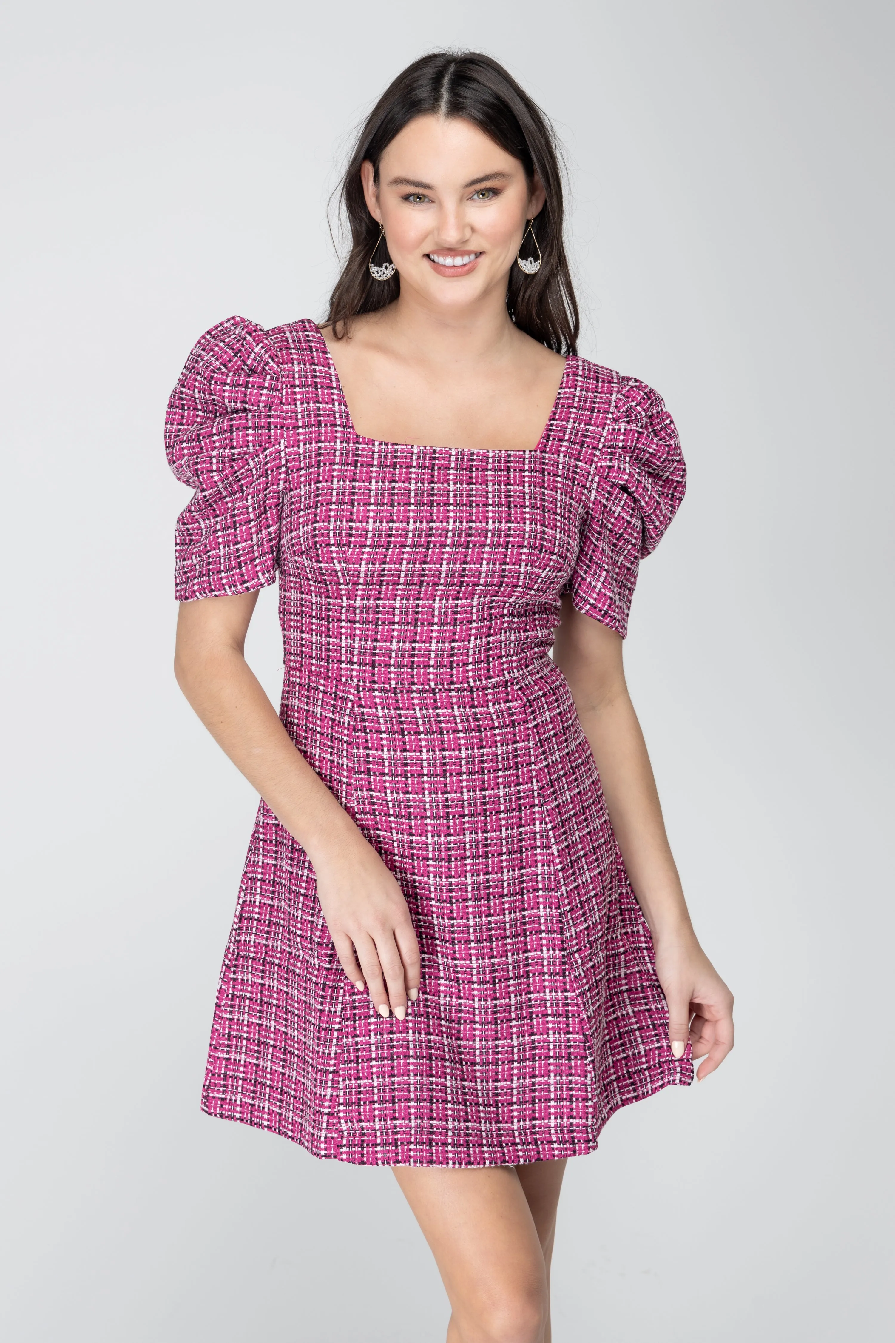 Jolly Molly Square Neck Puff Sleeve Dress