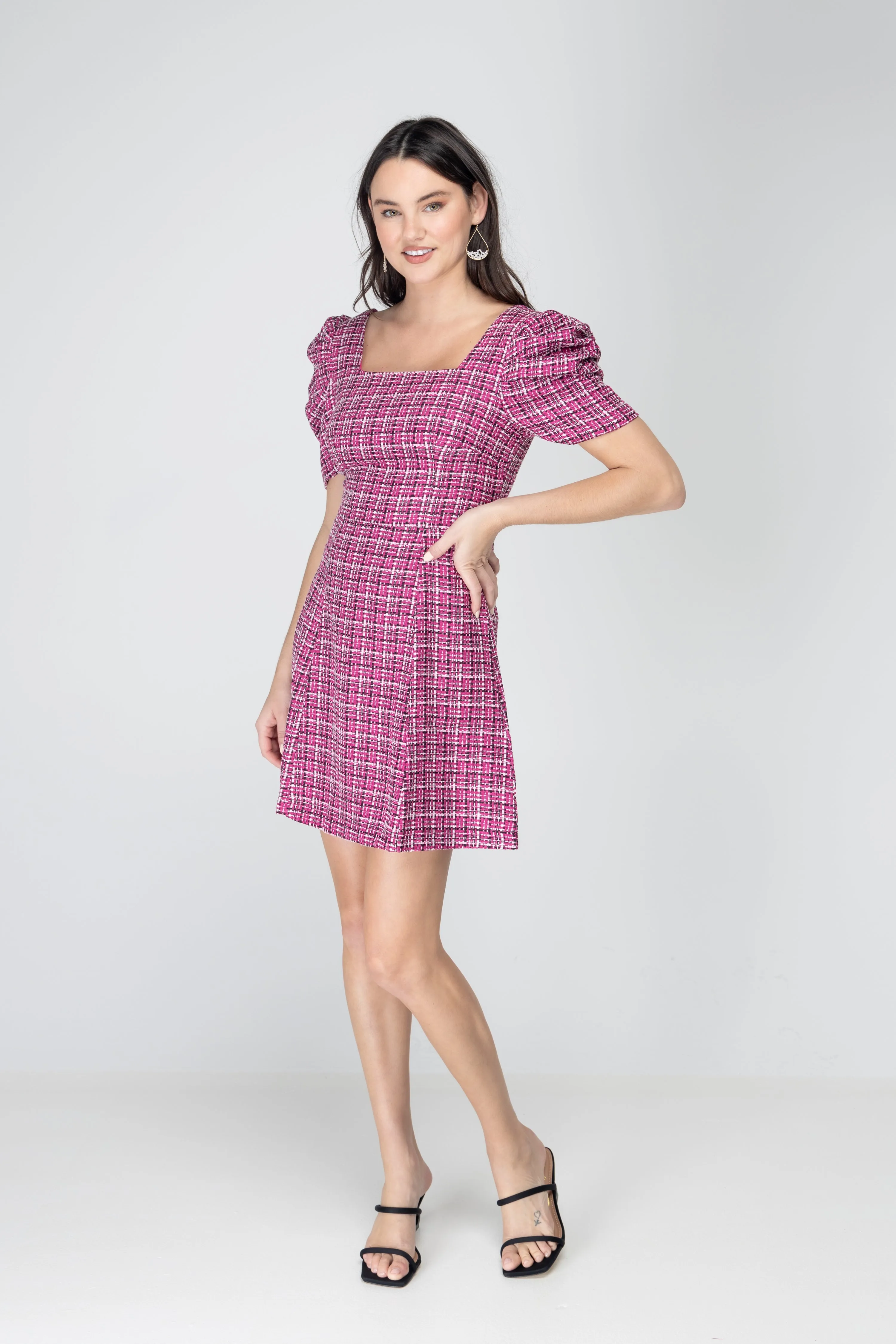 Jolly Molly Square Neck Puff Sleeve Dress