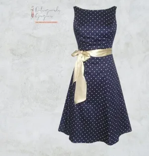 Kaliko Navy Blue Polka Dot 1950's Style Dress UK 8 US 4 EU 36