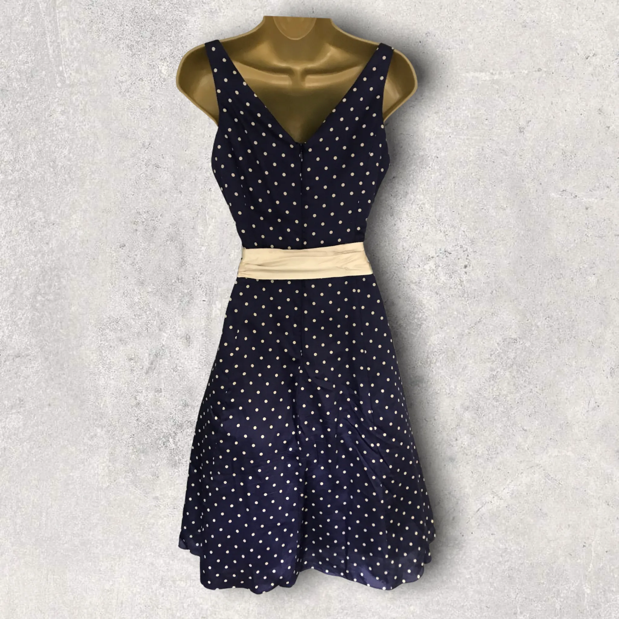 Kaliko Navy Blue Polka Dot 1950's Style Dress UK 8 US 4 EU 36