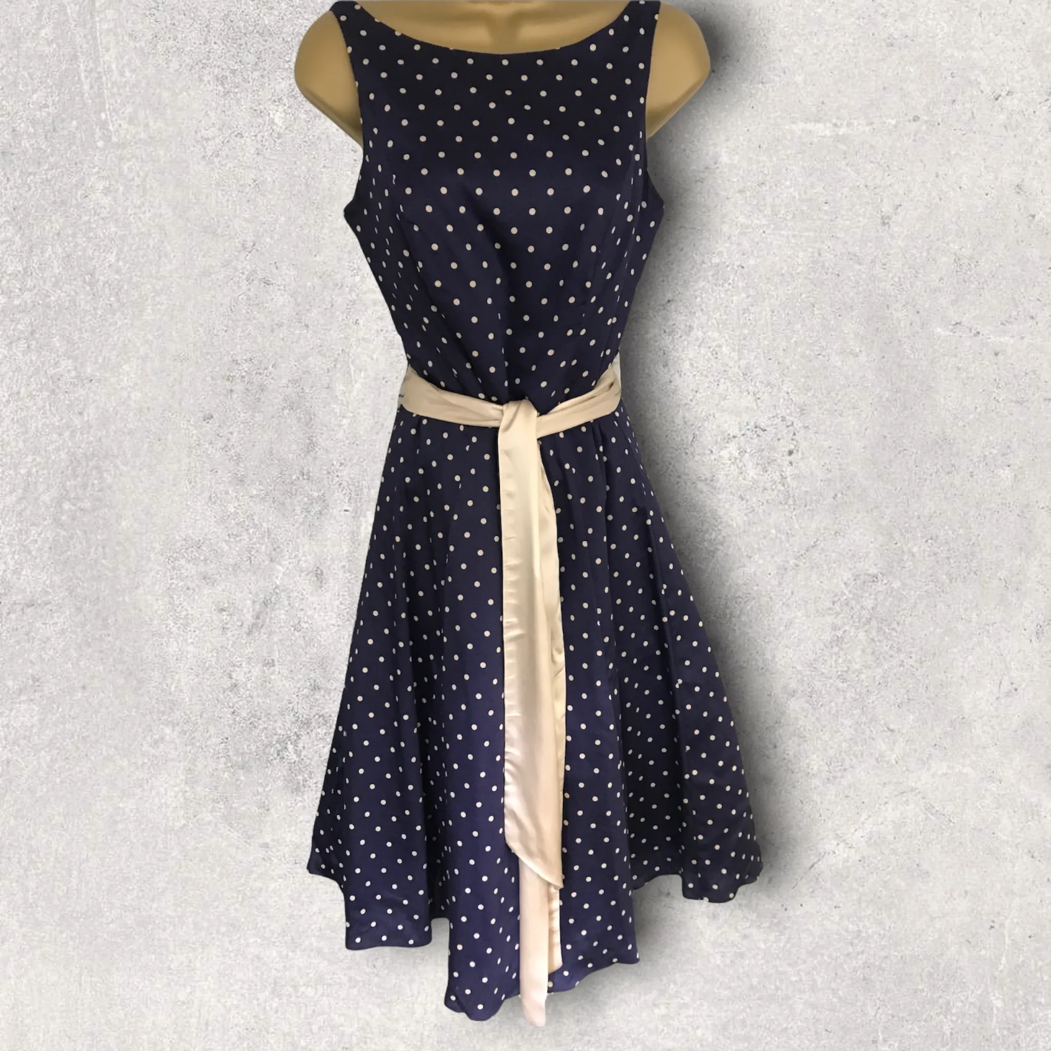 Kaliko Navy Blue Polka Dot 1950's Style Dress UK 8 US 4 EU 36