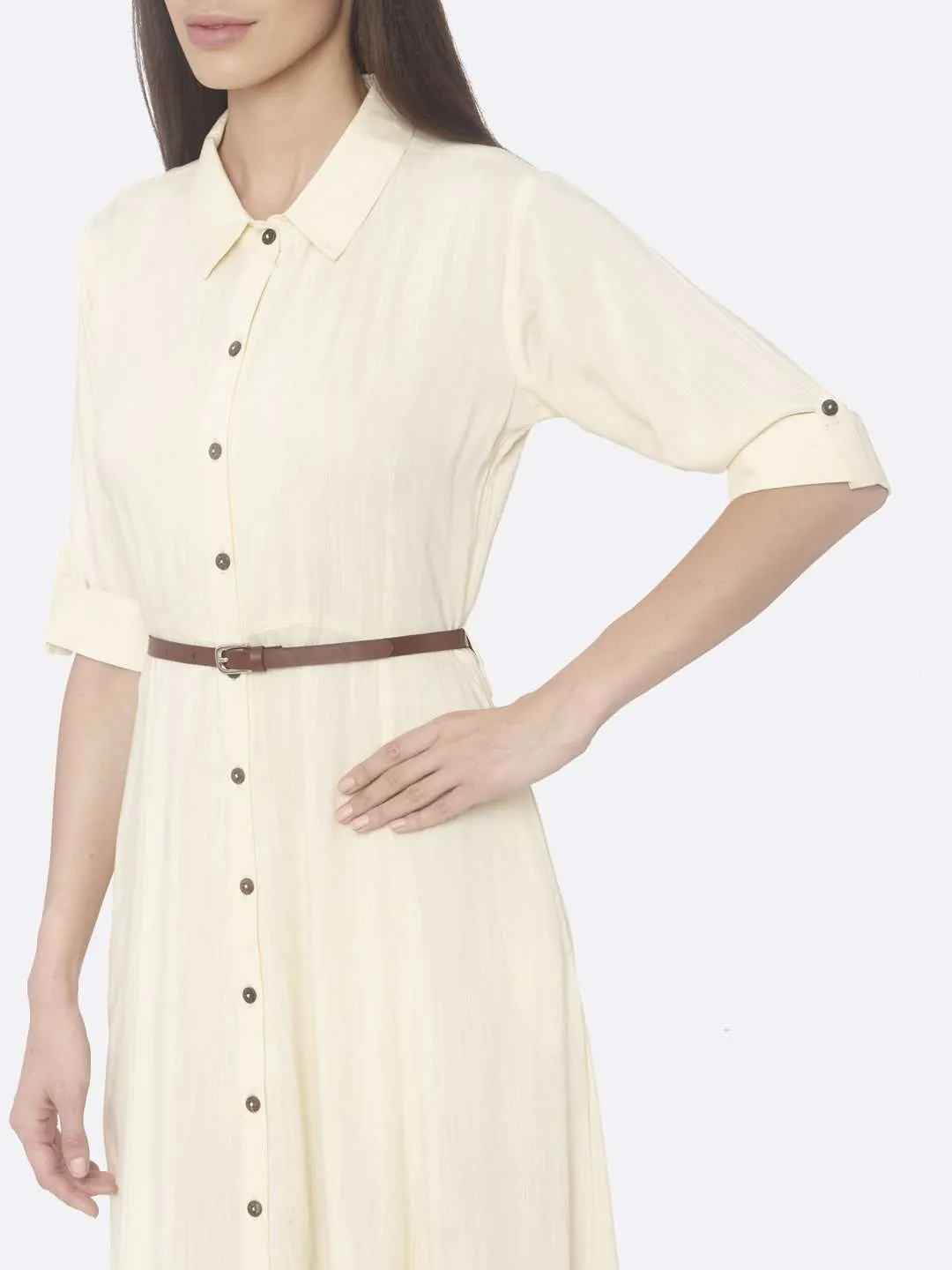 Light Yellow Solid Rayon Flex A-Line Dress | Rescue