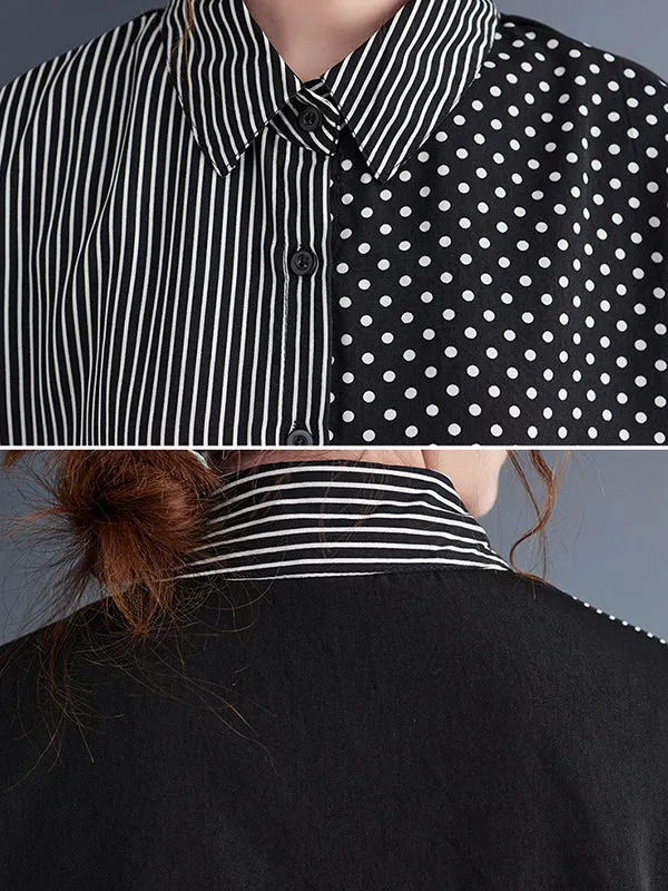 Loose Oversize Striped Polka-Dot Split-Joint Blouse Top A-Line Skirt Bottom Two Pieces Set