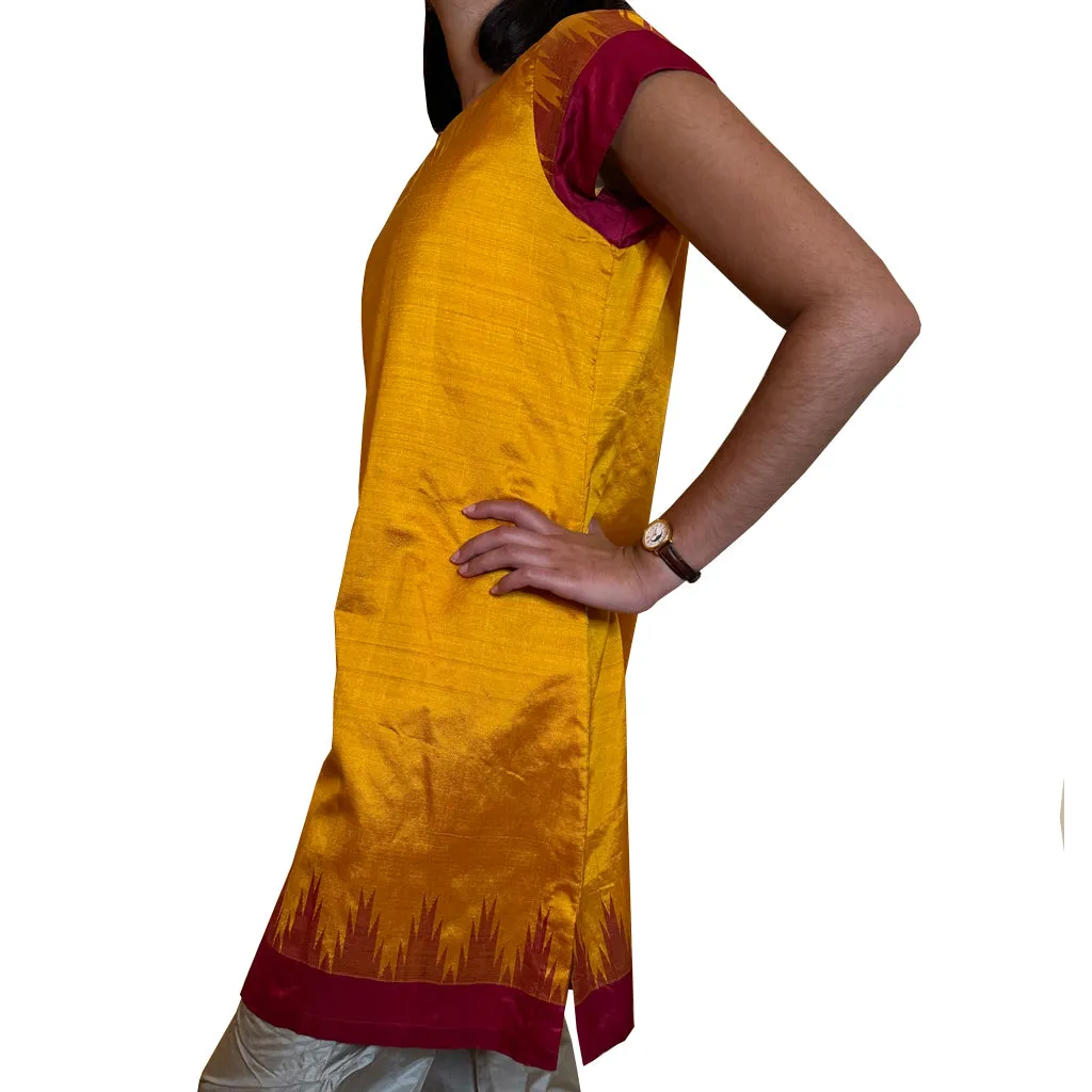 Mango Tango- Silk Sari Fabric Kurta Dress