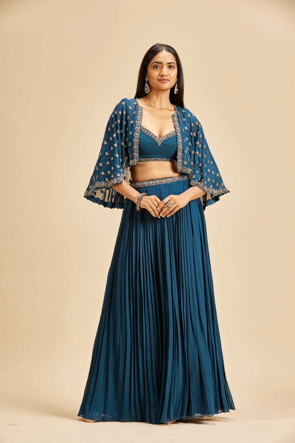 Midnight Blue Pleated Lehenga