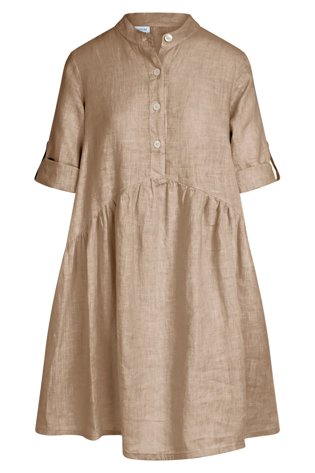 Mini Length Linen Dress With Buttons