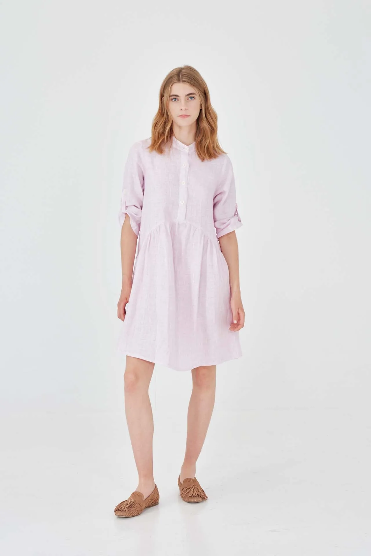 Mini Length Linen Dress With Buttons