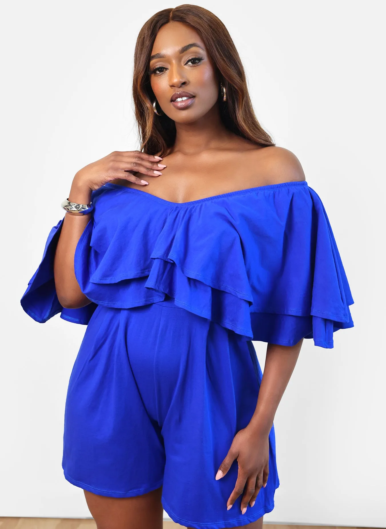 New Season Ruffle Wide Leg Romper - Royal Blue