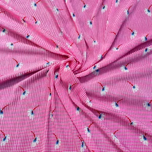 Pink Stripes Floral Pleated Knitted Satin Fabric