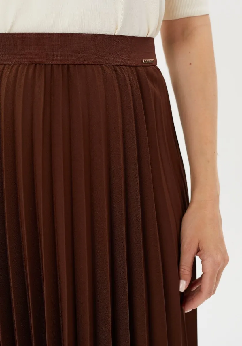 Pleated Skirt High Waist Elastic Waist Band Midi Skirt