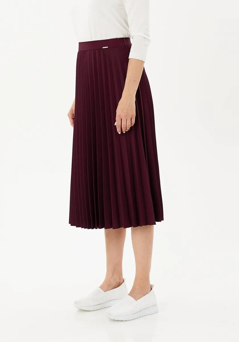 Pleated Skirt High Waist Elastic Waist Band Midi Skirt