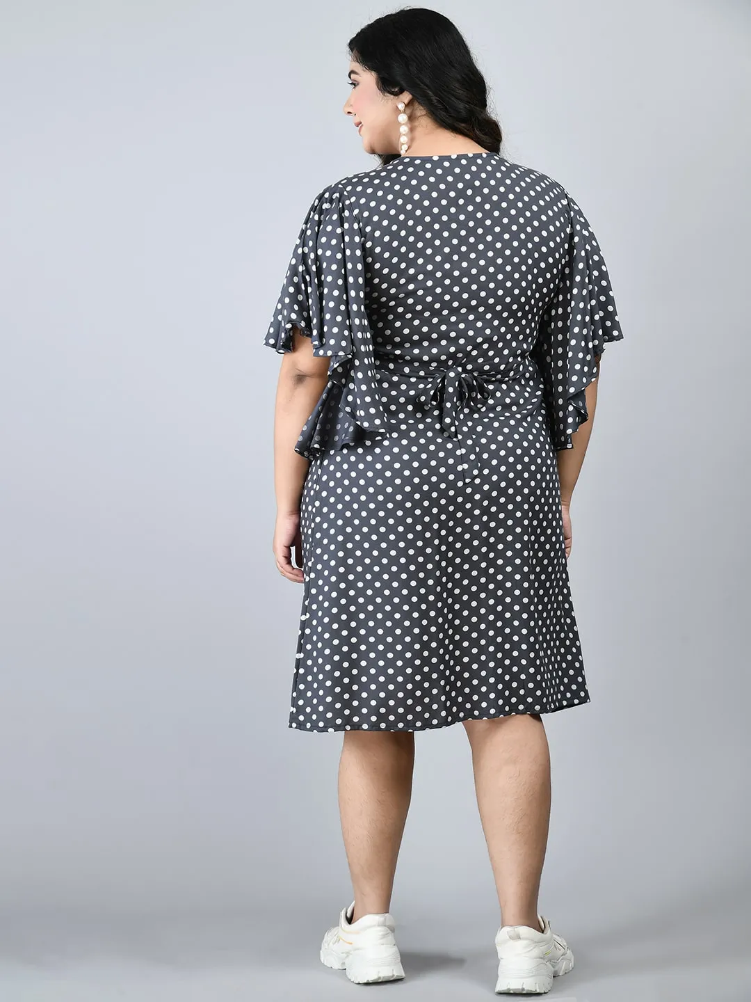 Plus Size Plus Size Grey Polka Dots A-Line Dress